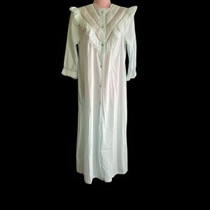 Vintage Barbizon Nightgown Womens Petite Blue Ruffle Lace Long Sleeve Maxi 80s